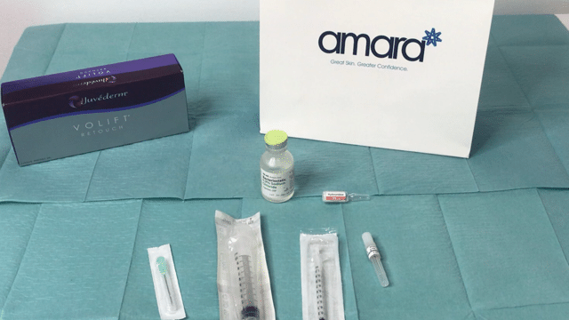 Amara Hyalase powder syringes for reconstitution and saline